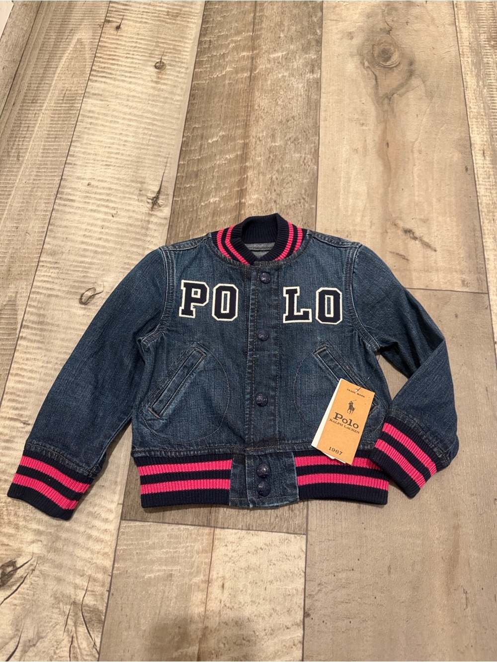 Polo by Ralph Lauren Dark Blue Denim Jacket with Pink Trim